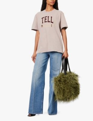 Shop Stella Mccartney Womens Light Taupe Varsity Brand-embroidery Cotton-jersey T-shirt