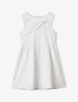 Reiss Girls Ivory Kids Mabel Bow Cotton-broderie Dress 4-14 Years