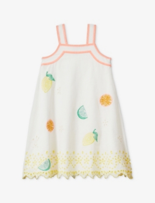 REISS: Arabella broderie-anglaise cotton and linen-blend dress 4-14 years