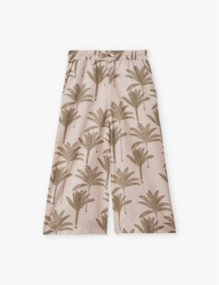 Klemee graphic-print high-rise cotton and linen-blend trousers 9-13 years