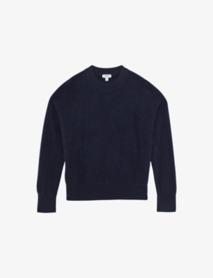 Reiss Womens Navy Misha Brushed Crewneck Cashmere Knitted Jumper Xs In Blue