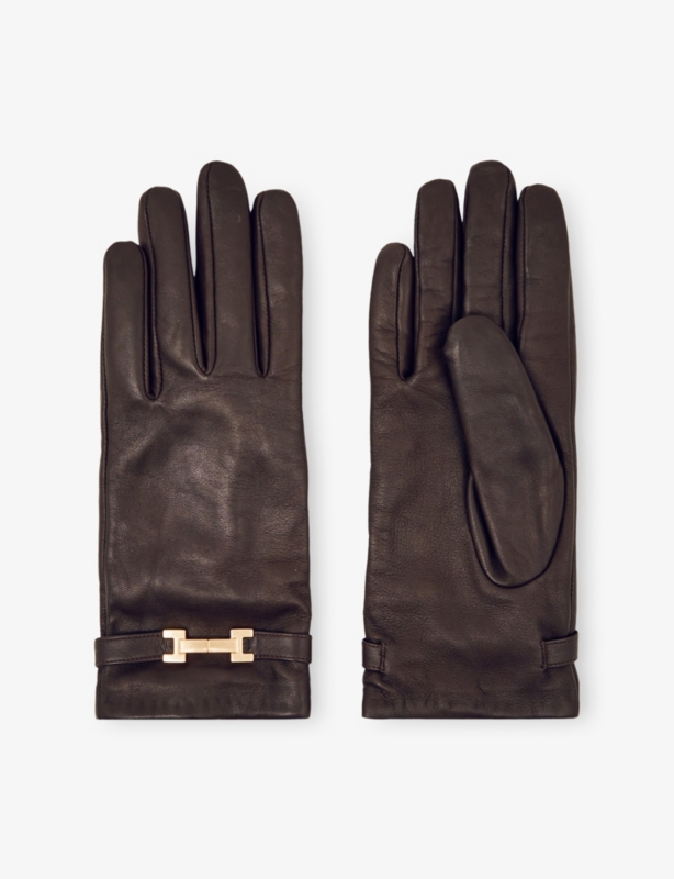 Harriet logo-embellished leather gloves