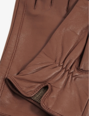 Reiss Womens Elasticated-cuff Leather Gloves Tan In Tan