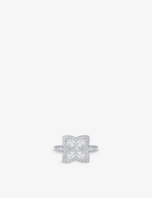 Shop De Beers Jewellers Women's Enchanted Lotus 18ct White-gold And 0.97ct Diamond Ring