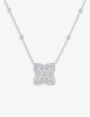 DE BEERS JEWELLERS: Enchanted Lotus 18ct white-gold and 1.35ct diamond pendant necklace