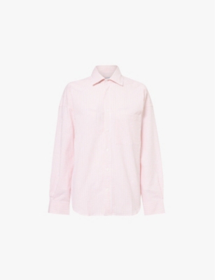 With Nothing Underneath Womens Pink Weekend Stripe-pattern Regular-fit Organic-cotton Shirt