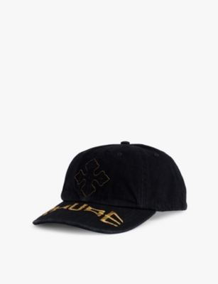 Shop Rhude Mens Cross Denim Brand-embroidery Panelled Cotton Cap Black