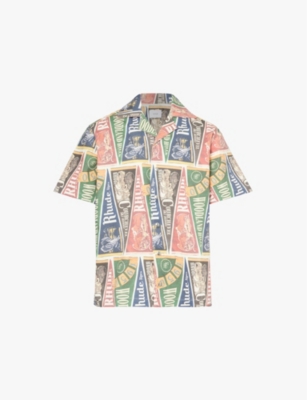 Shop Rhude Mens  Collegte Flag Graphic-print Relaxed-fit Cotton Shirt In Multi