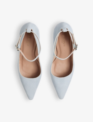 Lk Bennett Womens Blu-aqua Catelyn Ankle-strap Heeled Suede Court Shoes In Blu-aqua