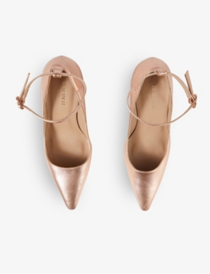 Lk Bennett Womens Gol-copper Catelyn Ankle-strap Metallic Heeled Leather Court Shoes In Gol-copper