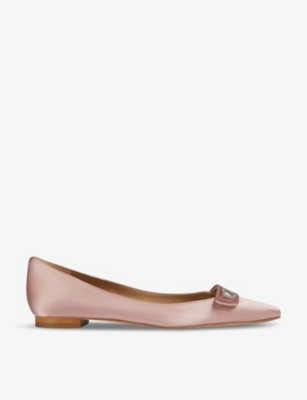 Lk Bennett Womens Pin-blush Amore Heart-embellished Satin Ballet Flats In Pin-blush