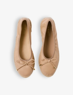 Lk Bennett Womens Bei-trench Taleena Bow-embellished Espadrille Leather Ballet Flats In Bei-trench