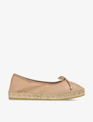 Lk Bennett Womens Bei-trench Taleena Bow-embellished Espadrille Leather Ballet Flats In Bei-trench