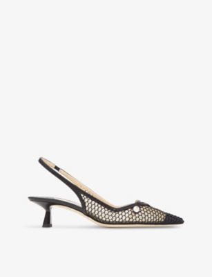 Shop Jimmy Choo Women's Black/black Amita 45 Pointed-toe Mesh Slingback Heeled Pumps