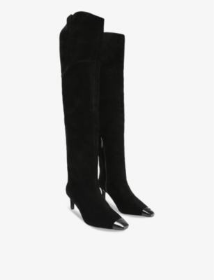 KURT GEIGER WOMENS BLACK REGENT EAGLE-HEAD SUEDE OVER-THE-KNEE BOOTS EUR 38/5 UK 
