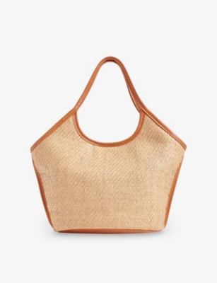 WHISTLES: Toia mini contrast-trim straw tote bag