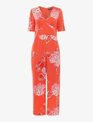 WHISTLES: Aimee hibiscus-print short-sleeve woven jumpsuit