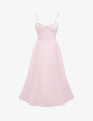 HOUSE OF CB OF CB WOMENS BALLERINA PINK MADEMOISELLE FLORAL-PRINT STRETCH COTTON-BLEND MIDI DRESS 