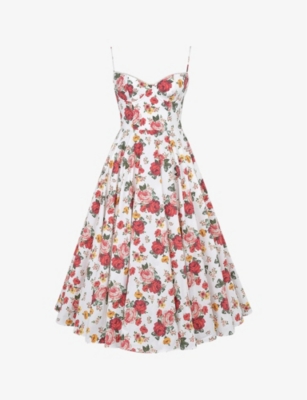 Shop House Of Cb Of Cb Womens Italian Rose Print Mademoiselle Floral-print Stretch Cotton-blend Midi Dress