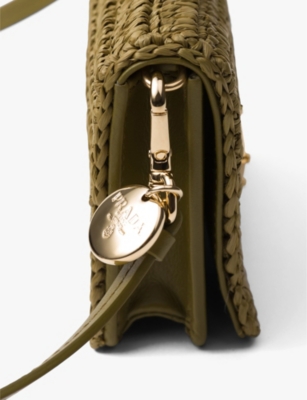 Prada Green Logo-plaque Detachable-strap Crochet Card Holder In Green