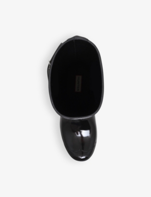 Hunter Original Short Gloss Wellington Black Ankle Boot In Black