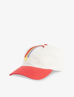 Pleasing Mens Red Rainbow Graphic-embroidered Cotton Cap