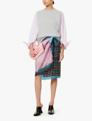 Shop Dries Van Noten Womens Dessin B Abstract-print Wrap-front Silk Midi Skirt