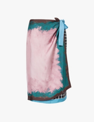 Shop Dries Van Noten Womens Dessin B Abstract-print Wrap-front Silk Midi Skirt