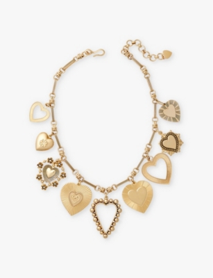 Queen of Hearts 24ct antique gold-plated brass charm necklace