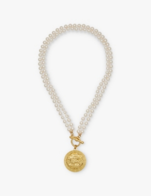 BRINKER AND ELIZA: Cara 24ct yellow gold-plated brass and pearl medallion necklace