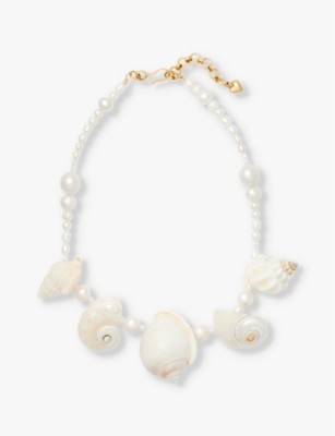Shop Brinker And Eliza Womens Pearl/shell Rocky Shell-embellished 24ct Yellow Gold-plated Brass Necklace