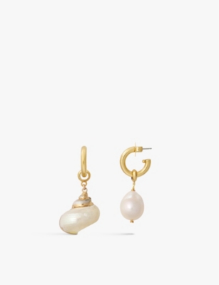 BRINKER AND ELIZA: Evelina 24ct yellow gold-plated brass shell and pearl hoops