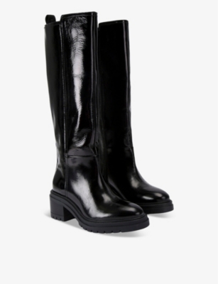 Shop Carvela Womens Black Champion Patent-leather Block-heel Knee-high Boots Eur 36 / 3 Uk
