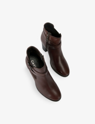 Shop Carvela Womens Dark Brown Silver 2 Buckle-embellished Heeled Leather Ankle Boots Eur 40 / 7 Uk