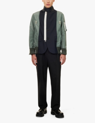 Shop Sacai Mens Notched Lapels Contrast Panels Regular Fit Woven Jacket D Navy & B Khaki