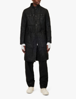 Shop Boris Bidjan Saberi Mens  Distressed-wash Longline Cotton Coat In Black