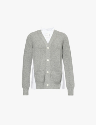 SACAI: Pleated-back relaxed-fit wool-knit cardigan