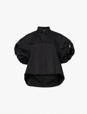 SACAI: Puff-sleeved patch-pocket woven-blend shirt