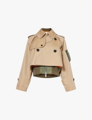SACAI: Cropped double-breasted cotton-blend jacket