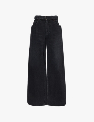 SACAI: Faded-wash wide-leg high-rise denim trousers