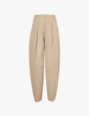Jacquemus Womens Beige Pressed-creased High-rise Balloon-leg Woven Trousers