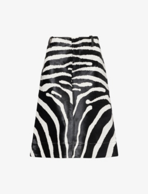 Jacquemus Tozzi Leather-trimmed Zebra-jacquard Cotton Midi Skirt In Black And White Zebra