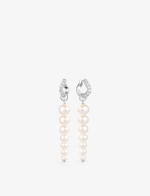 SIF JAKOBS: Ponza Sette rhodium-plated sterling-silver, pearl and zirconia drop earrings