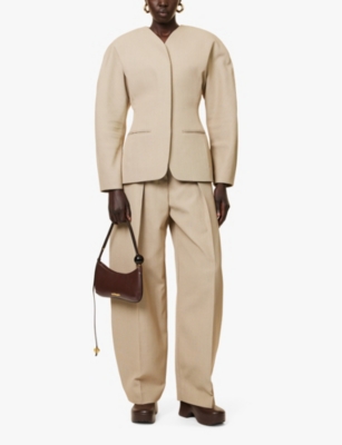 Jacquemus Womens Beige Ovalo Single-breasted Woven Jacket In Beige