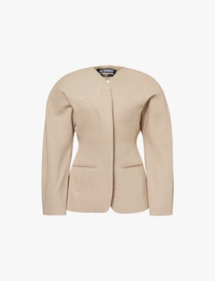 Jacquemus Womens Beige Ovalo Single-breasted Woven Jacket In Beige