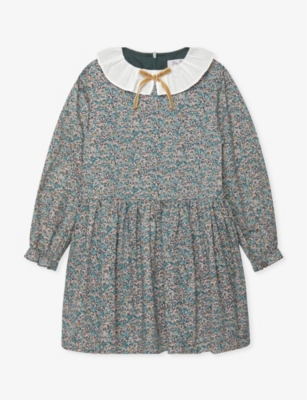 TROTTERS: Tabitha willow-print bow-embellished cotton dress 2-11 years