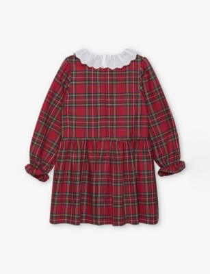 Trotters Girls Red Tartan Kids Charlotte Tartan Cotton Dress In Red Tartan