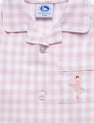 Trotters Margot Cotton Pyjama Set In Pale Pink Gingham