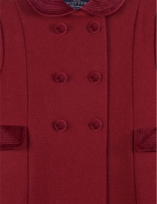 Shop Trotters Double-breasted Peter Pan-collar Wool Coat 2-11 Y In Burgundy