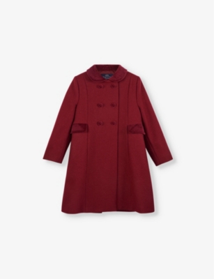 Shop Trotters Double-breasted Peter Pan-collar Wool Coat 2-11 Y In Burgundy